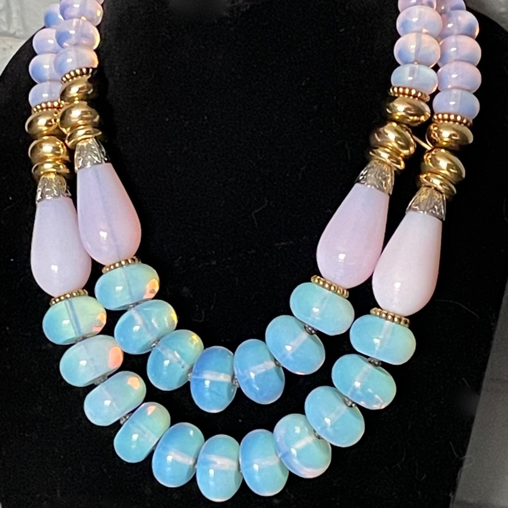 Vintage Masha Archer two strand 24k Gold plated rose milk round collar - Picture 4 of 16